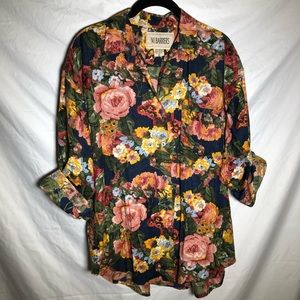 Vintage 80s 90s No Barriers Multicolor Floral Button Front Size Medium